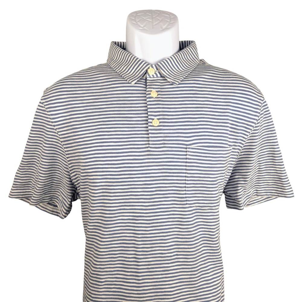 The Normal Brand Mens Vintage Slub Pocket Polo Blue Stripe S1KSLBPLBST2 M